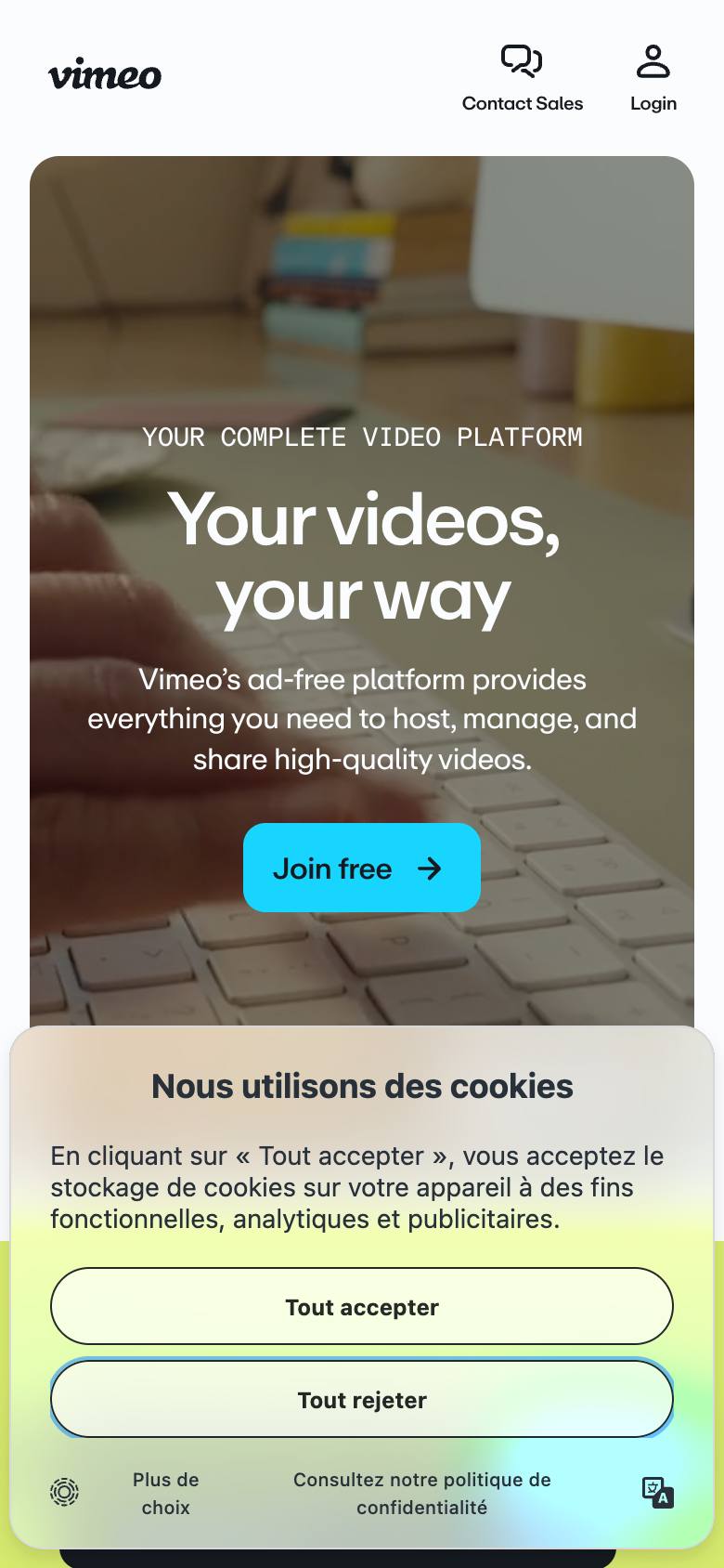Page d'accueil de Vimeo